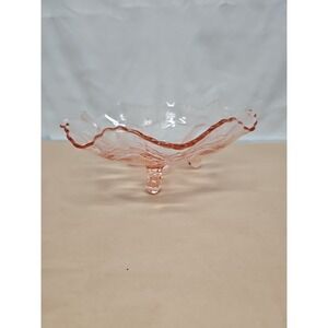 Fenton Pink Depression Glass Stag & Holly Ruffled 3 Footed Bowl 11" Diameter